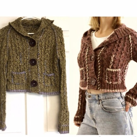 FREE PEOPLE Knit Crop Hoodie Cardigan Sweater